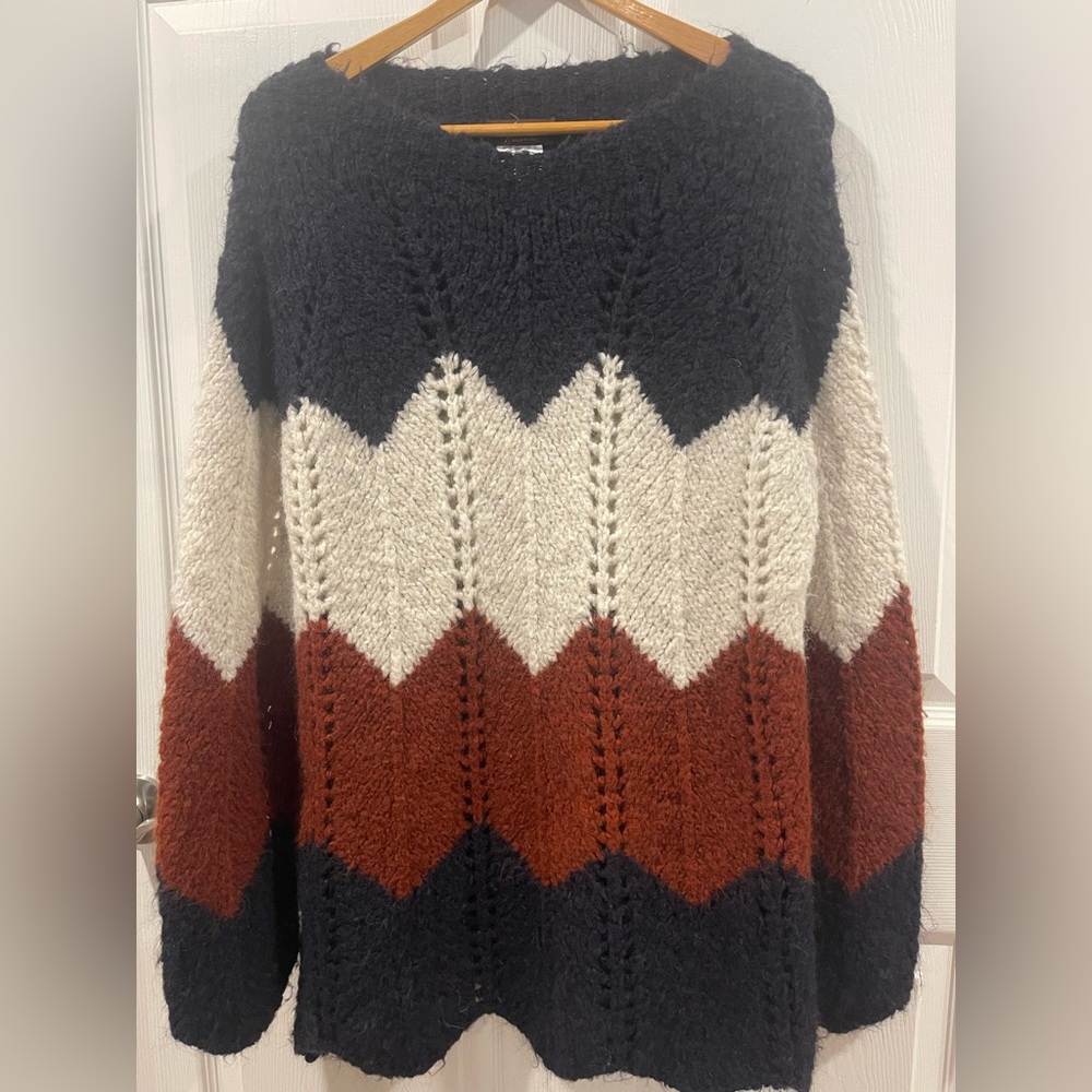 Iperico wool blend Chevron Knit chunky pullover Sweater long sleeves made Italie - Picture 2 of 8